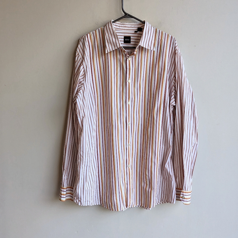 Hugo Boss 100% cotton striped button down dress shirt